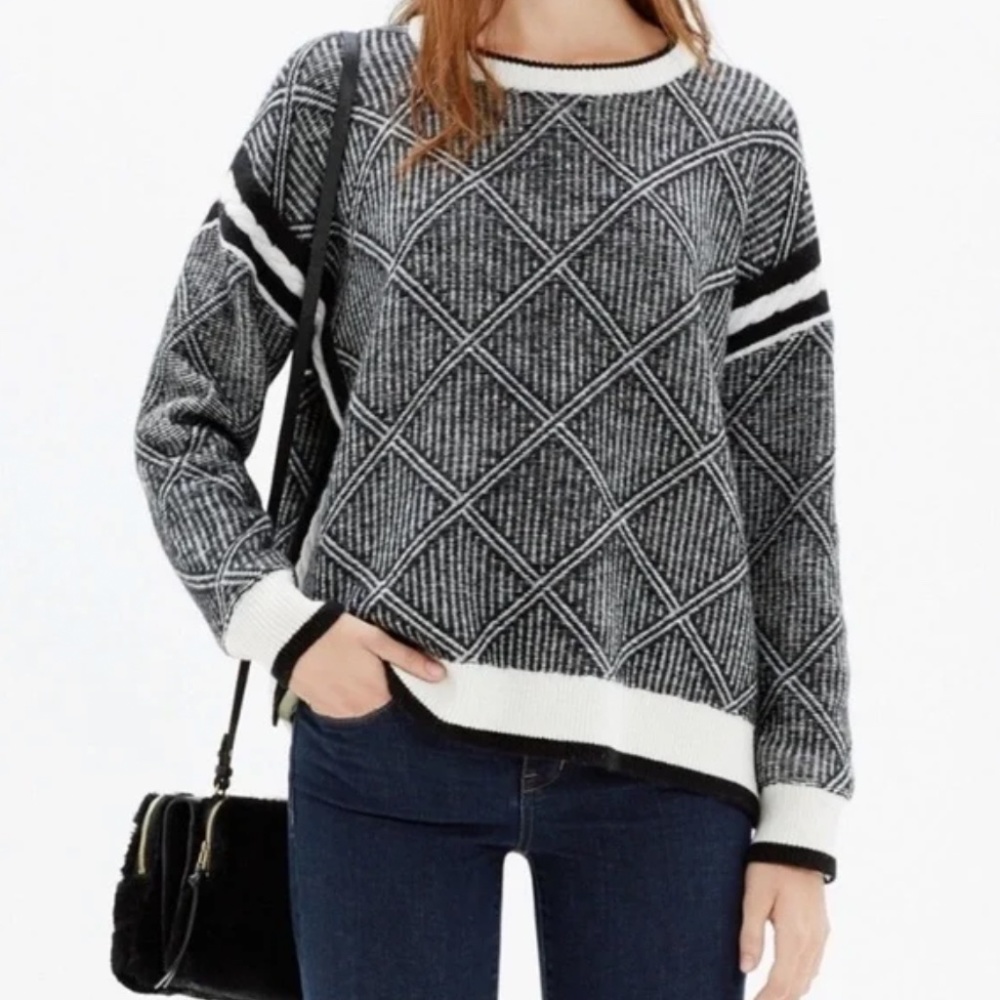 Madewell High Low Wool Argyle Diamondflip Sweater